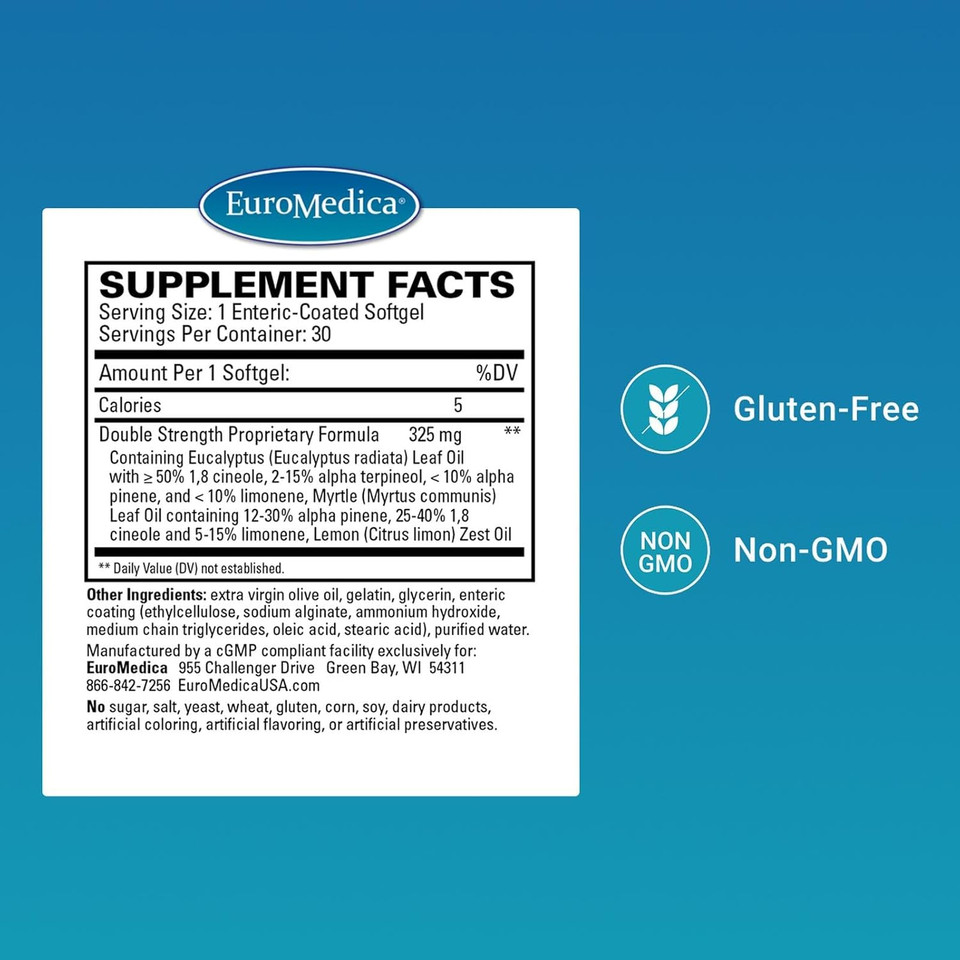 Euromedica Sinutol Extra Strength - Dietary Supplement With Eucalyptus & Myrtle - Immune & Lung Health Support - Supplement Formula To Aid Sinus Health - 30 Enteric-Coated Softgels