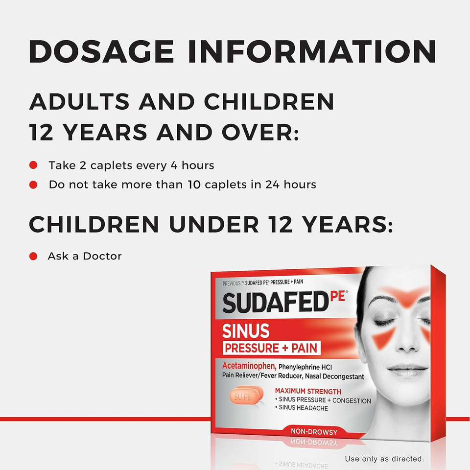 Sudafed Pe Sinus Congestion Relief Tablets, Maximum Strength, Non-Drowsy 10 Mg Phenylephrine Hci Decongestant For Sinus Pressure & Nasal Congestion Relief, Due To Cold Or Allergies, 36 Ct