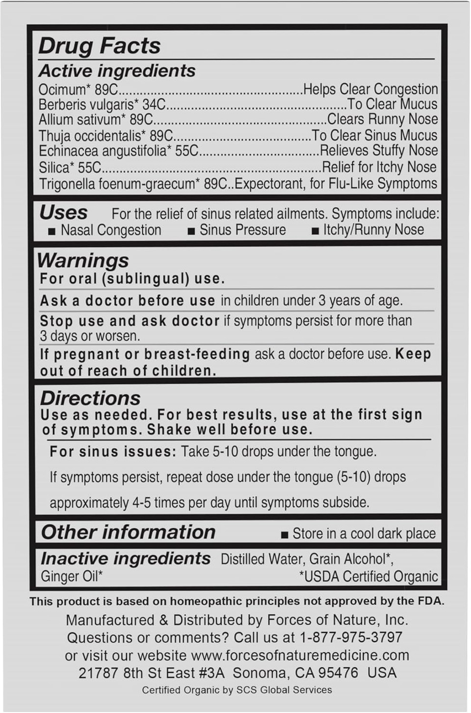 Forces Of Nature Sinus Relief Nasal Decongestant, Organic Maximum Strength Homeopathic Medicine, Immune Support & Relief From Congestion, Sinus Pressure, Sneezing, Runny Nose, Non-Drowsy, 1 Fl Oz