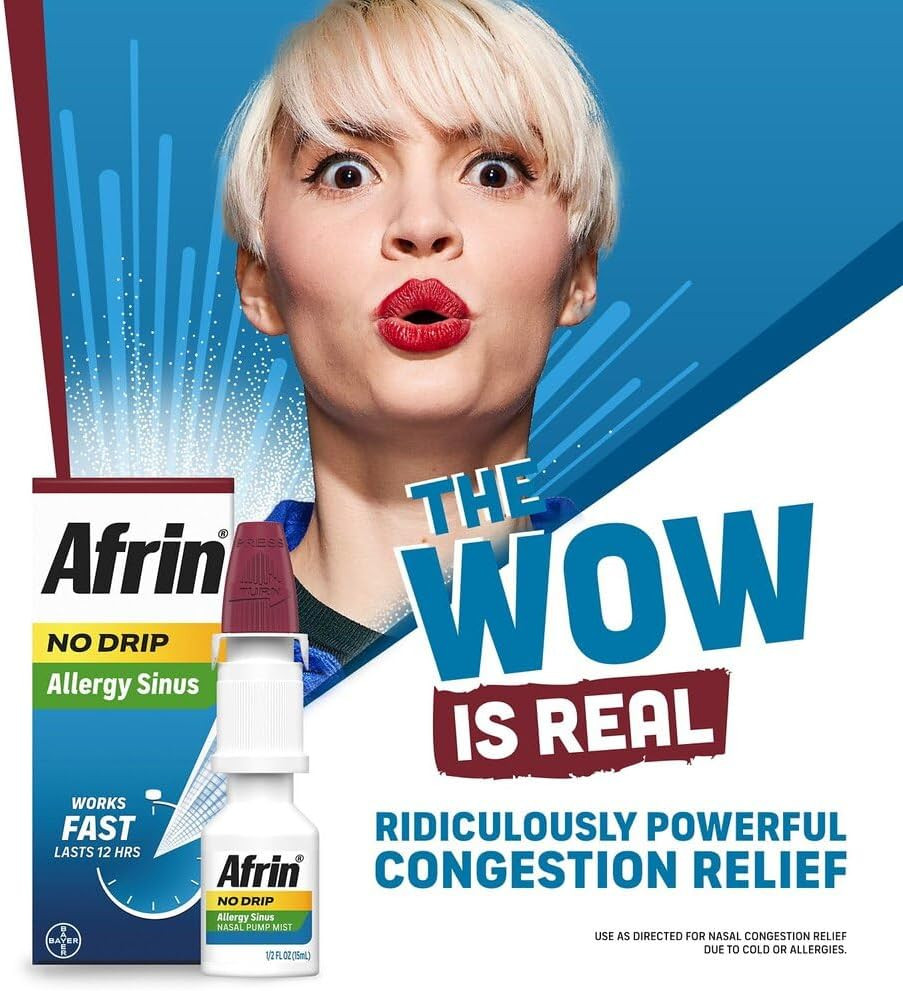 Afrin No Drip Allergy Sinus Nasal Spray - Fast And Powerful Nasal Decongestion From Allergies, 15Ml