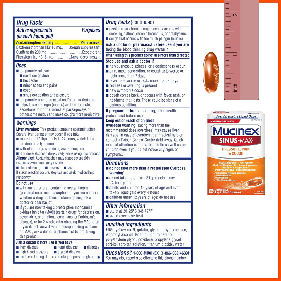Mucinex Sinus-Max Liquid Gels For Severe Congestion Relief, 16 Count