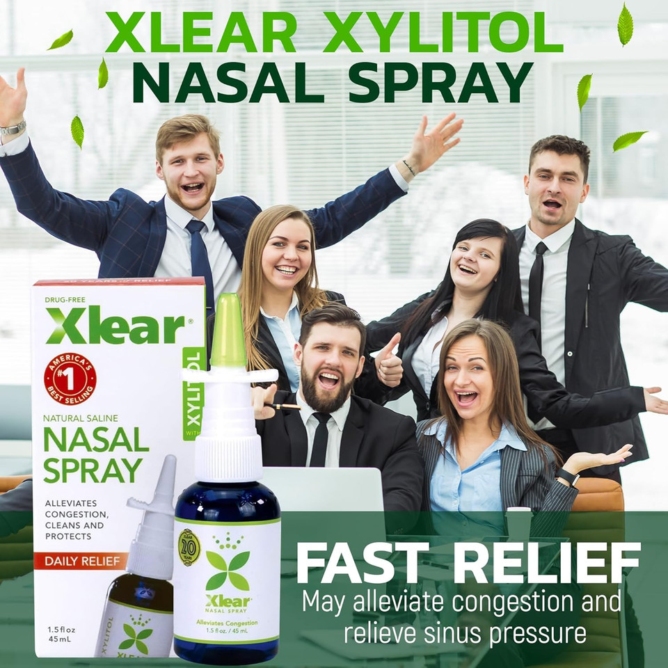 Xlear Dry Nose Relief Kit, All Day Dry Nose Rescue Kit Including Xlear Nasal Spray With Xylitol, Xlear Rescue Nasal Spray, Xlear Nasal Rinse Neti Pot And 50 Refill Packets