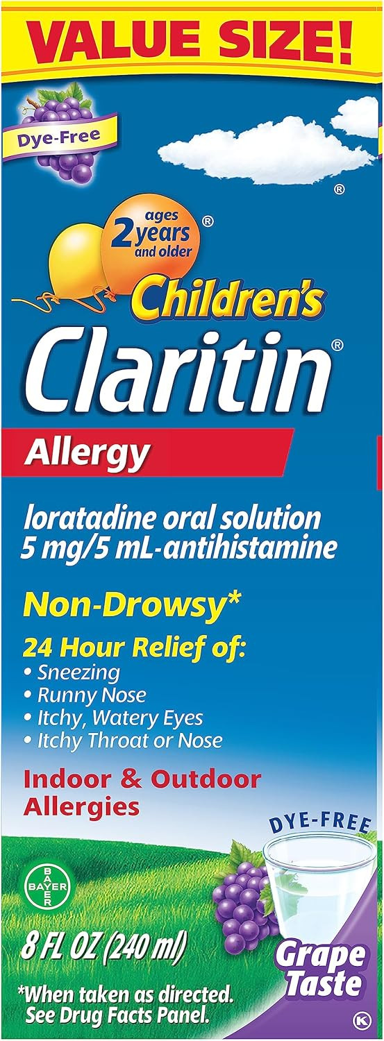 Claritin Children'S Allergy Medicine, 24-Hour Non-Drowsy Loratadine 5Mg, Antihistamine Liquid For Kids Aged 2 Years And Older, Grape Flavored, 8 Fl Oz