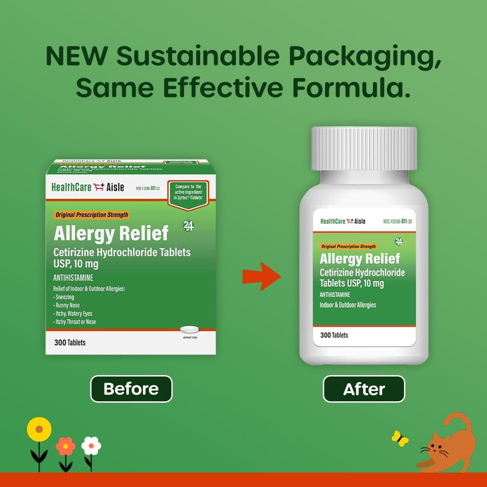 Healthcareaisle Allergy Relief - Cetirizine Hydrochloride Tablets Usp, 10 Mg - 300 Tablets - Original Prescription Strength Allergy Medication, 24-Hour Relief Healthcareaisle Allergy Relief - Cetirizine Hydrochloride Tablets Usp, 10 Mg - 300 Tablets - Original Prescription Strength Allergy Medication, 24-Hour Relief