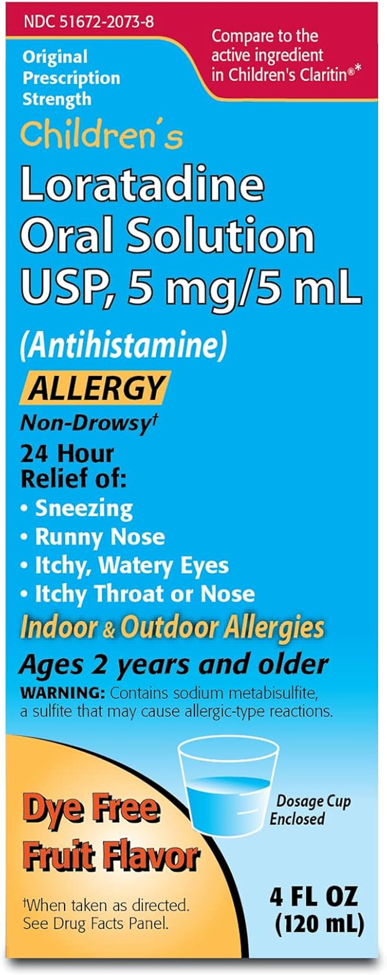 ChildrenS Oral Solution, Dye Free, Fruit Flavor, Non-Drowsy 24H Relief Of Sneezing, Runny Nose, Itchy Watery Eyes, Itchy Throat Or Nose, Antihistamine, Indoor & Outdoor Allergies