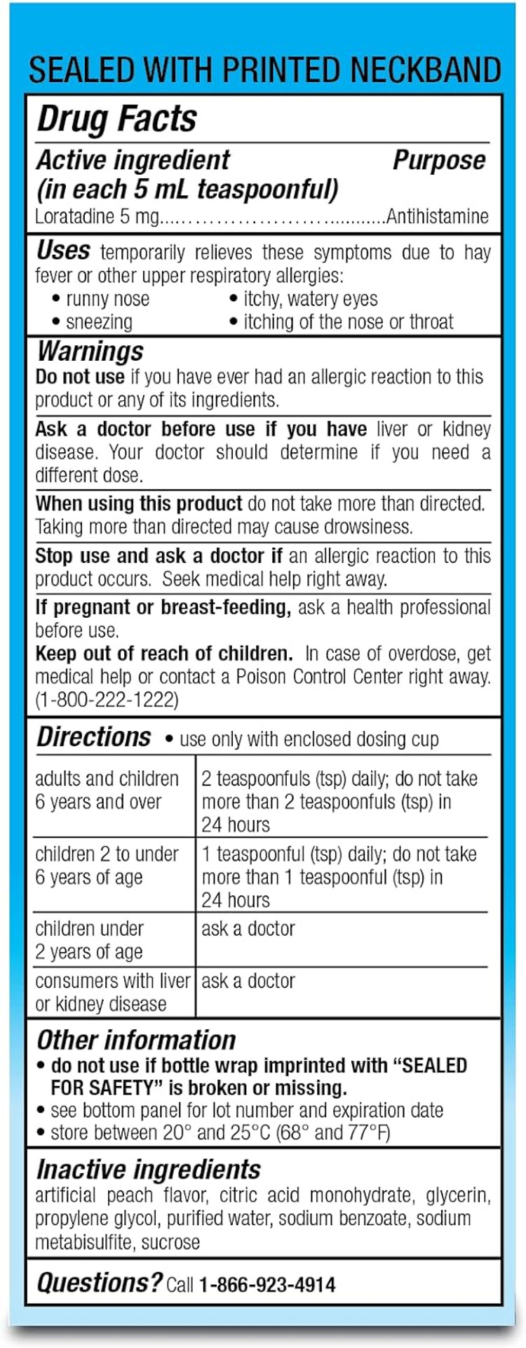 ChildrenS Oral Solution, Dye Free, Fruit Flavor, Non-Drowsy 24H Relief Of Sneezing, Runny Nose, Itchy Watery Eyes, Itchy Throat Or Nose, Antihistamine, Indoor & Outdoor Allergies