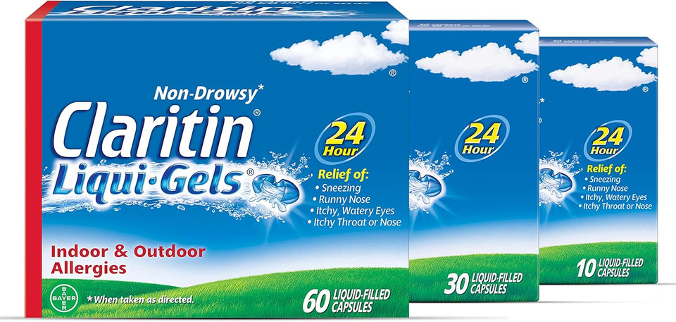 Claritin Allergy Medicine For Adults, 24-Hour Non-Drowsy Loratadine 10Mg Liqui-Gels, Antihistamine, 1X10, 1X30, 1X60, 100 Total Liqui-Gels