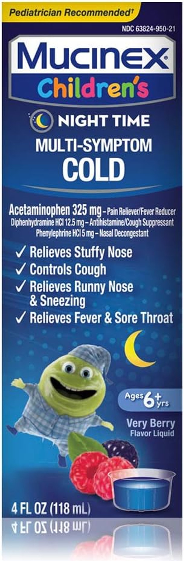 Mucinex Cold & Cough, Children'S Multi-Symptom Day/Night Liquid, Very Berry, 8Oz (2X4Oz) Relieves Nasal & Chest Congestion, Thins & Loosens Mucus, Controls Cough, Reduces Fever, Soothes Sore Throat