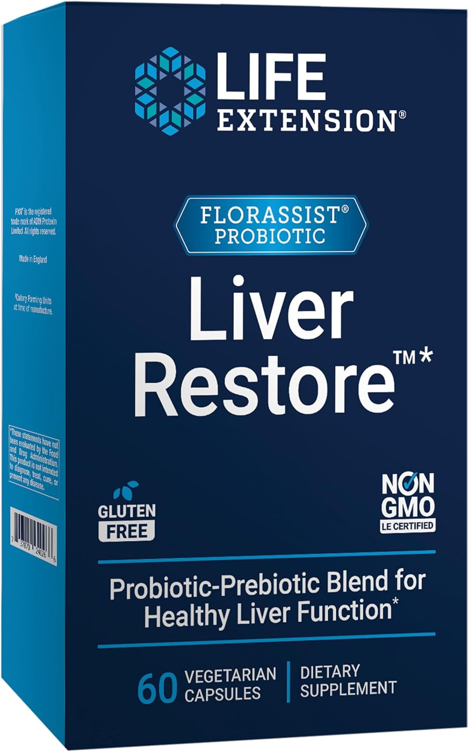 Life Extension Florassist® Liver Restore, Liver Health Probiotics, Prebiotics, Liver Support, Healthy Liver Enzymes, Gluten-Free, Non-Gmo, Vegetarian, 60 Capsules