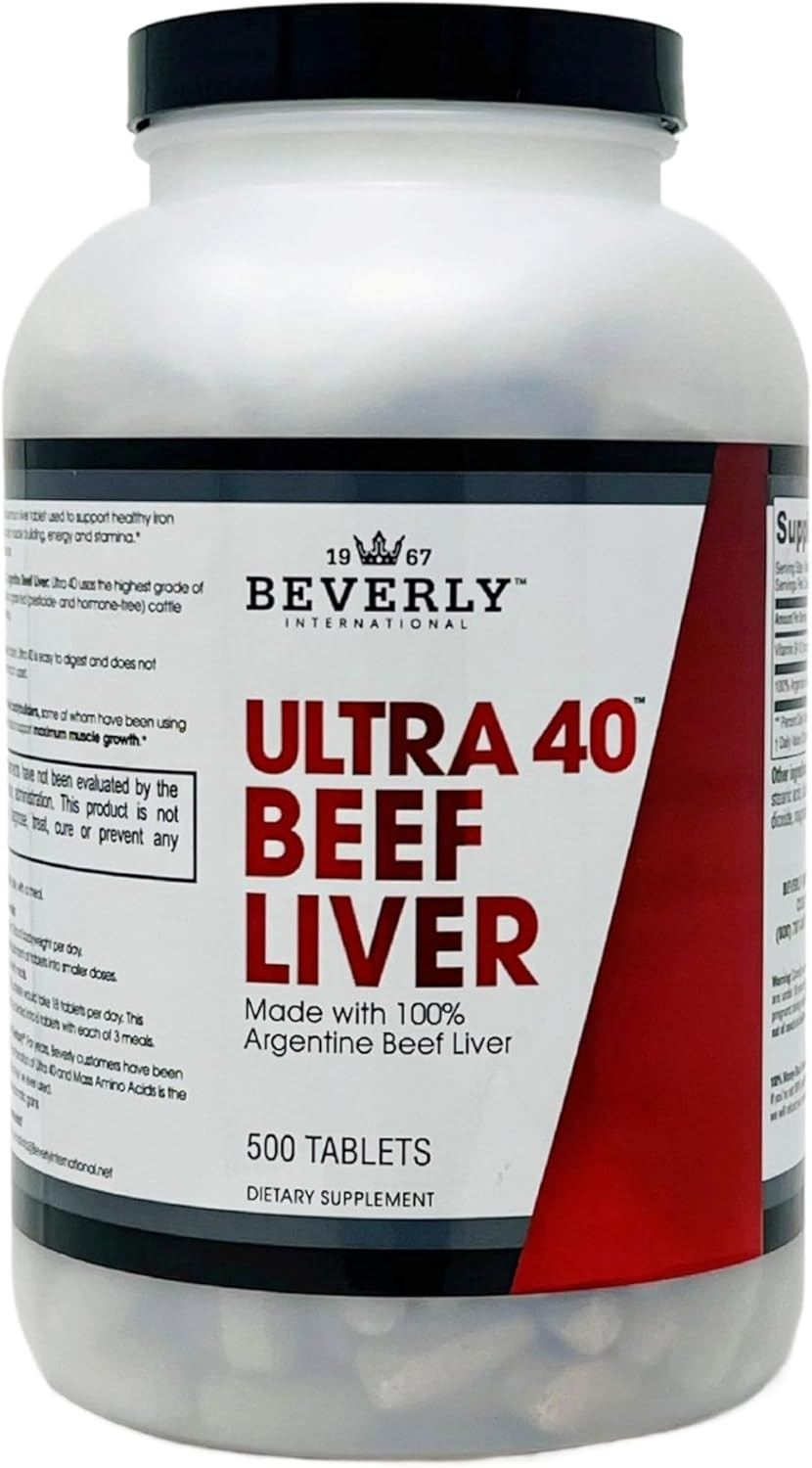 Beverly International Ultra 40 Beef Liver, 240 Capsules, 100% Pure, Grass-Fed. Promotes Strength, Endurance, Immune Support, And Overall Wellness