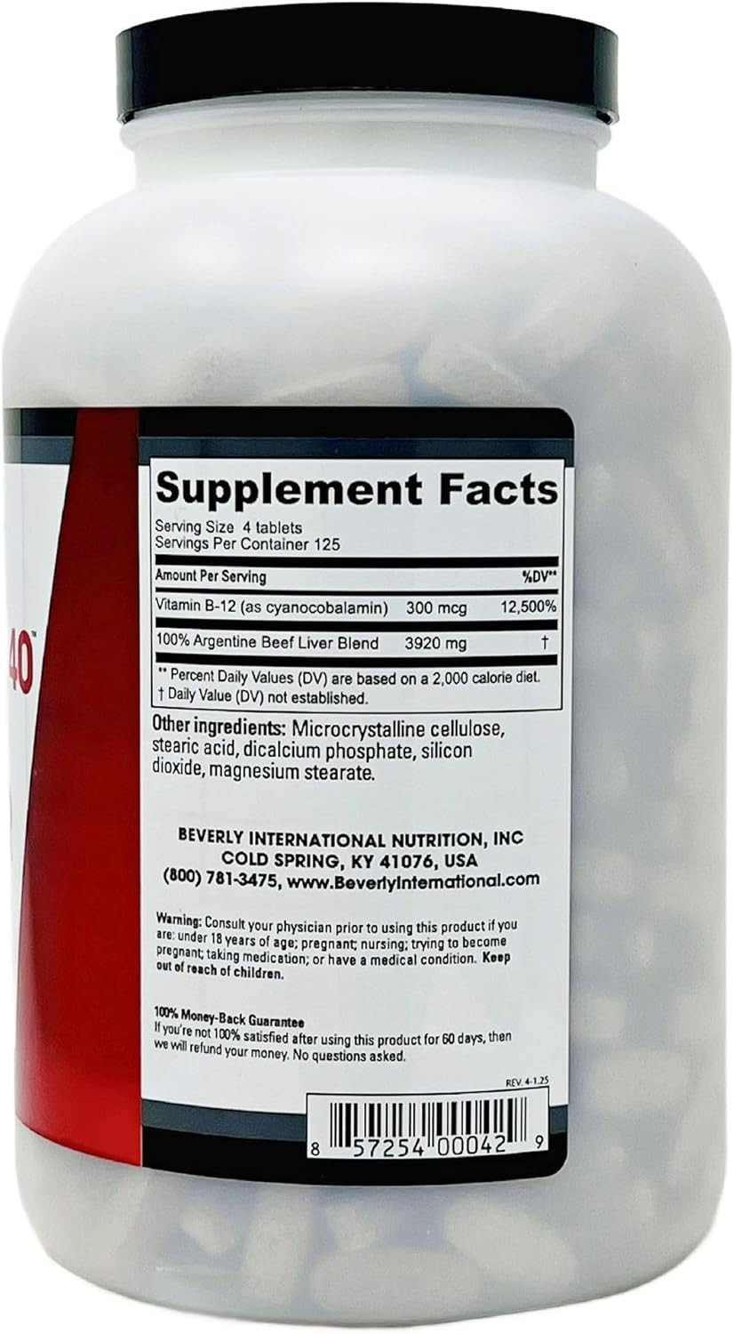 Beverly International Ultra 40 Beef Liver, 240 Capsules, 100% Pure, Grass-Fed. Promotes Strength, Endurance, Immune Support, And Overall Wellness