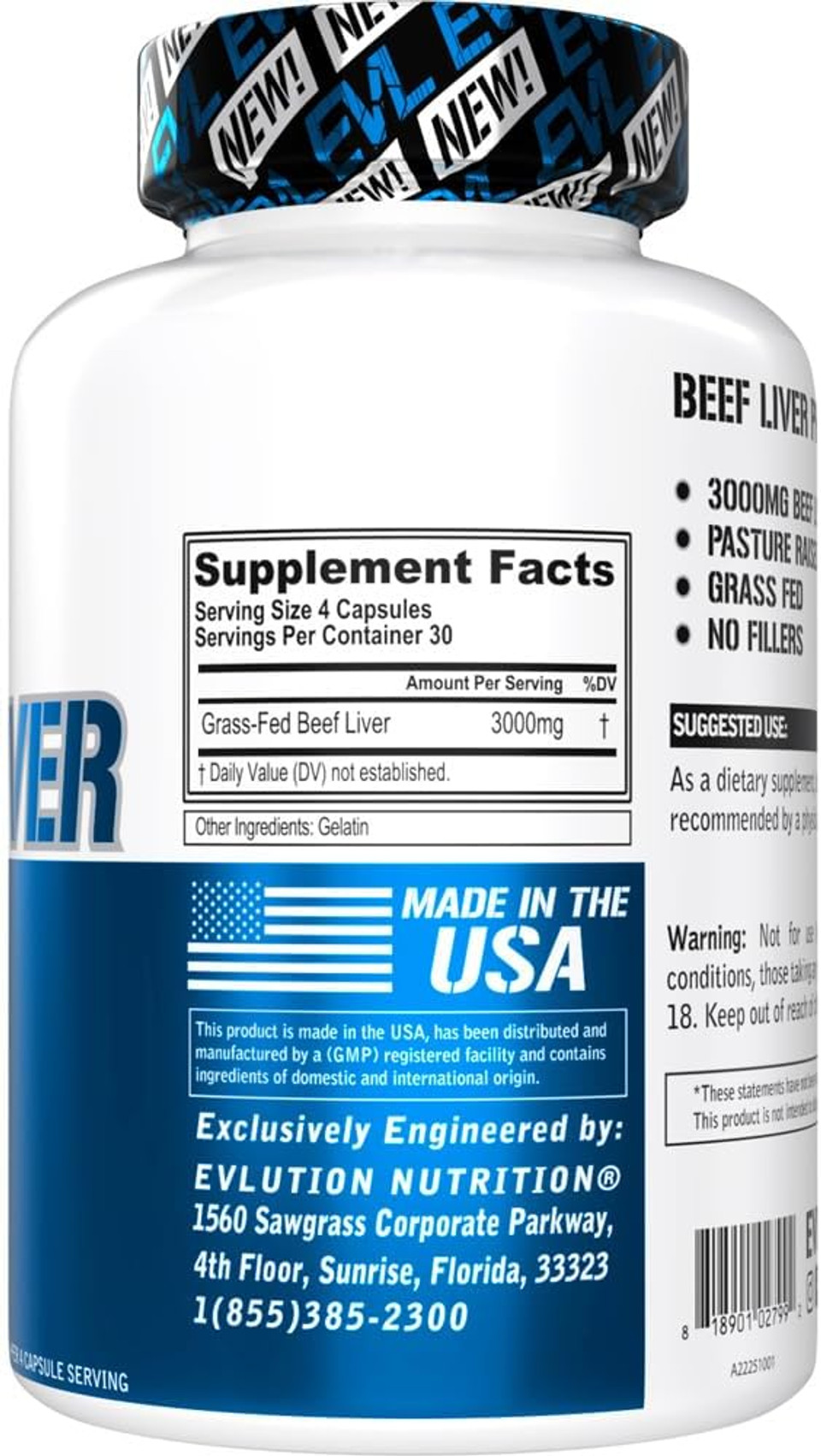 Evlution Grass Fed Beef Liver Capsules - Pasture Raised Desiccated 3000Mg - Supplement For Energy Immunity And Liver Support - Iron Rich Beef Organ Supplement For Men And Women (30 Servings)