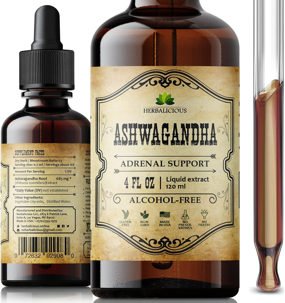 Ashwagandha Supplements  Organic Withania Somnifera Root Extract Liquid Drops  Natural Stress Relief, Mood Booster, Sleep Aid & Calming Support  Non-Gmo, Vegan Formula  4 Fl Oz