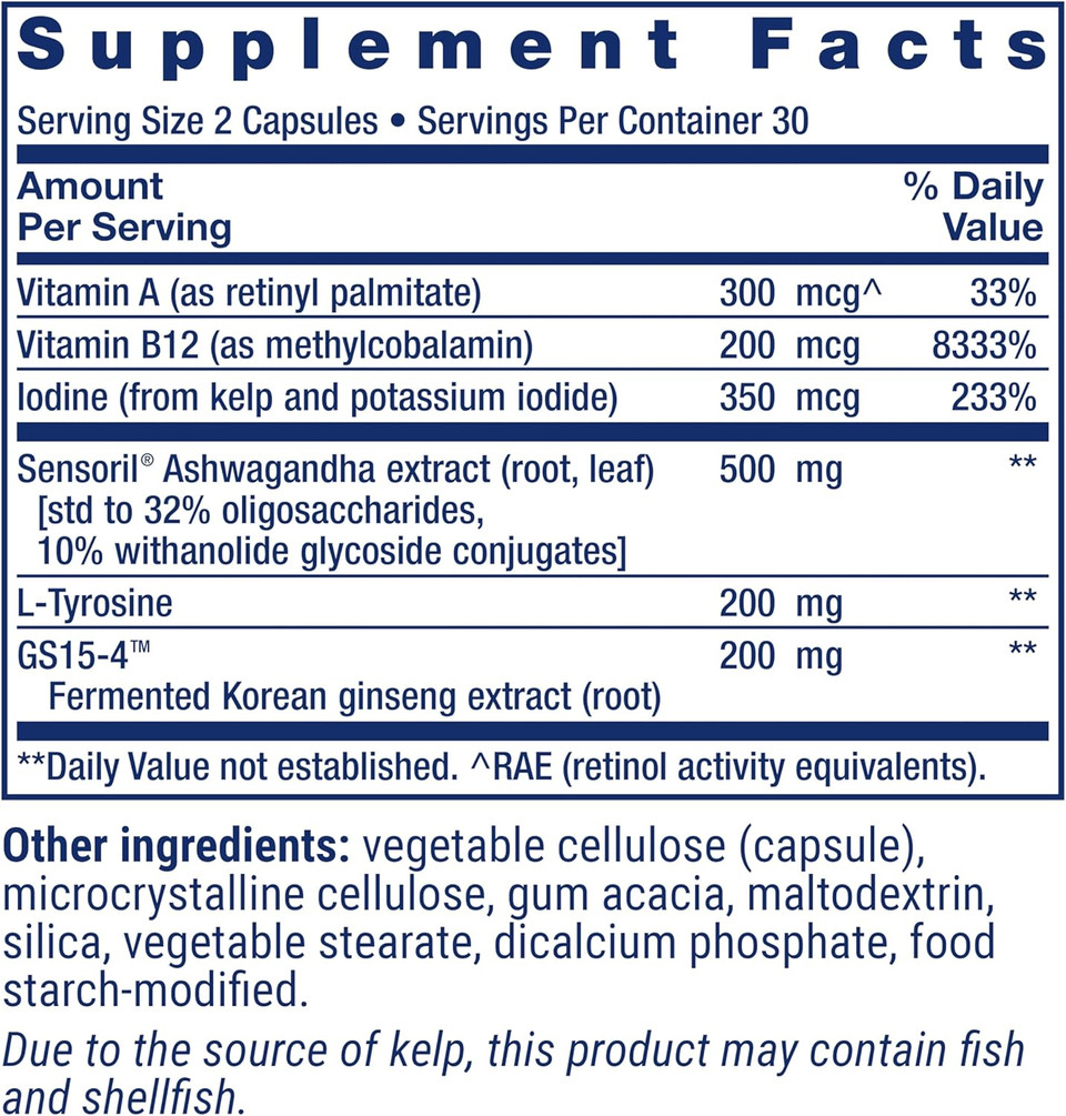 Life Extension Thyroid Support Complex - Thyroid Health Support Supplement With Vitamins A, B, Iodine, Magnesium, L-Tyrosine, Ashwagandha & Ginseng For Energy  Non-Gmo, Gluten-Free - 60 Capsules
