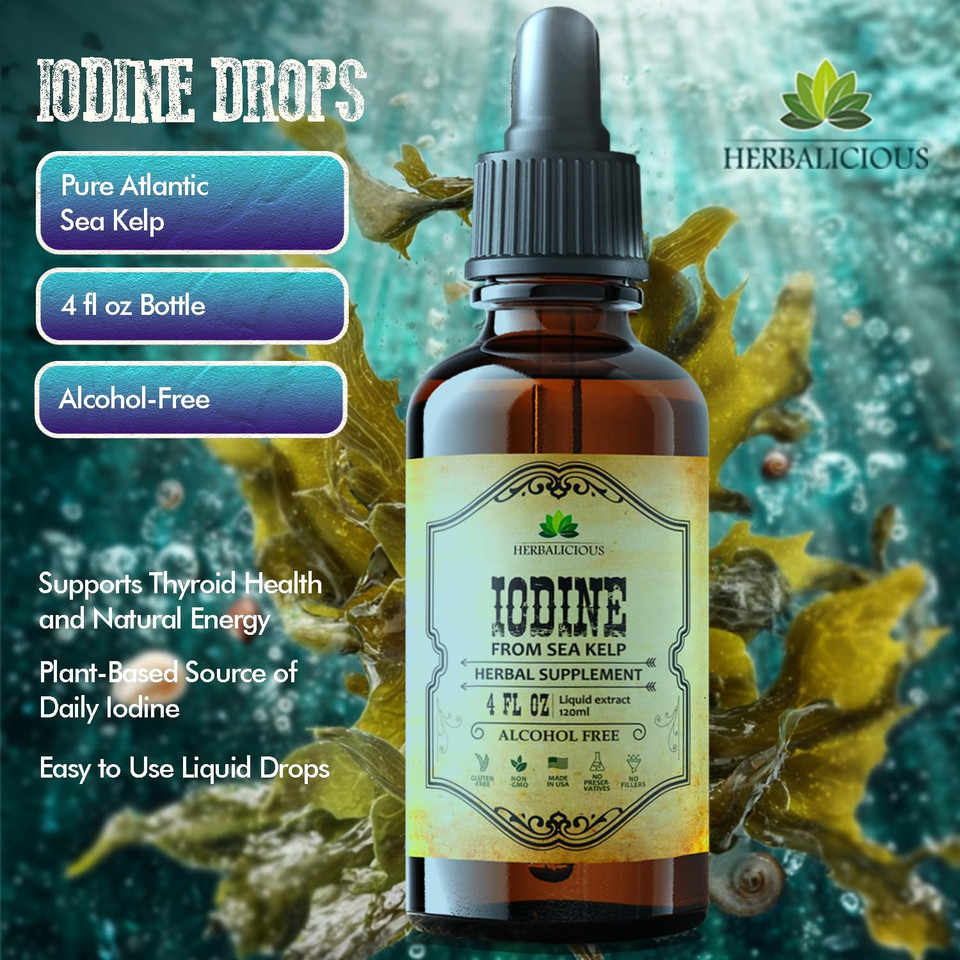 Iodine Drops  Natural Iodine Liquid From Sea Kelp  Thyroid Supplement For Energy, Digestion & Immune Support  Organic Non-Gmo Formula  2 Fl Oz