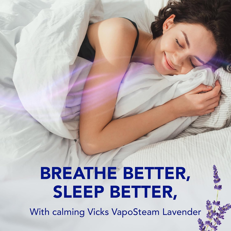Vicks Vaposteam Lavender - Medicated Liquid With Camphor, Cough Suppressant - Helps With Cough Relief, Relaxation, And Comfortable Sleep, Use In Vaporizers And Humidifiers, 8 Oz