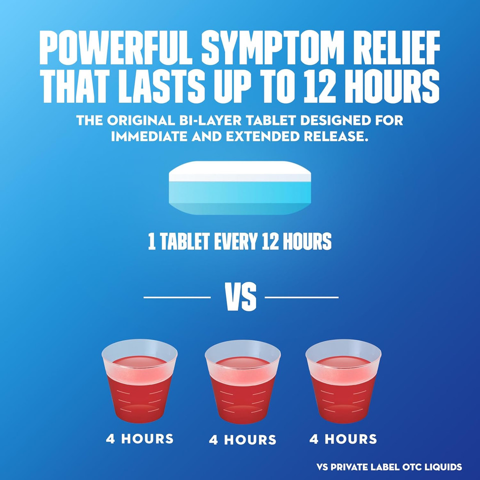 Mucinex 12 Hour Extended Release Tablets, 600 Mg Guaifenesin Relieves Chest Congestion Caused By Excess Mucus, #1 Doctor Recommended Otc Expectorant, Blue, 40 Count