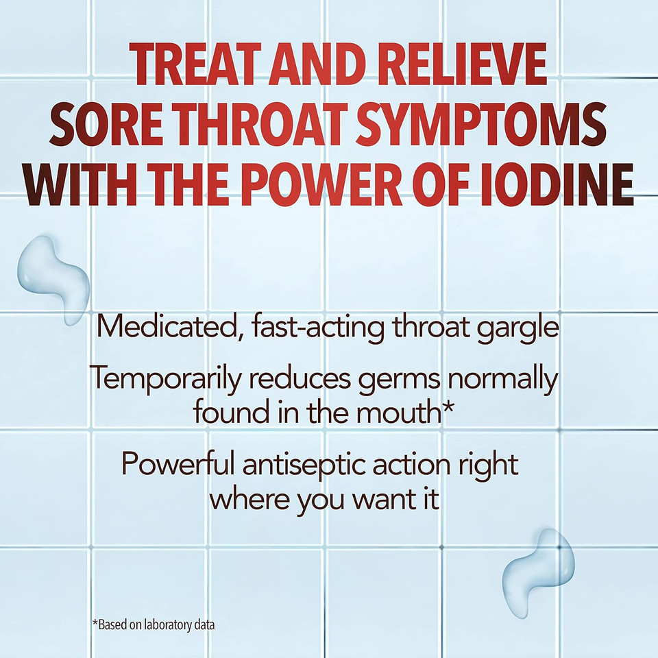 Betadine Antiseptic Medicated Gargle, Povidone-Iodine 0.5%, Treat And Relieve Sore Throat Symptoms, Temporarily Reduces Germs Normally Found In The Mouth, Mint Flavor, 8 Fl Oz