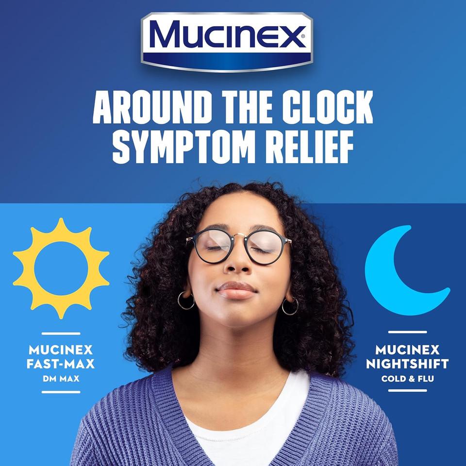 Maximum Strength Mucinex Fastmax Dm Max & Mucinex Nightshift Cold & Flu Liquid (2 X 6 Fl. Oz.) Thins & Loosens Mucus, Relieves Cough & Chest Congestion, Pain, Fever, Sneezing, Sore Throat, Runny Nose