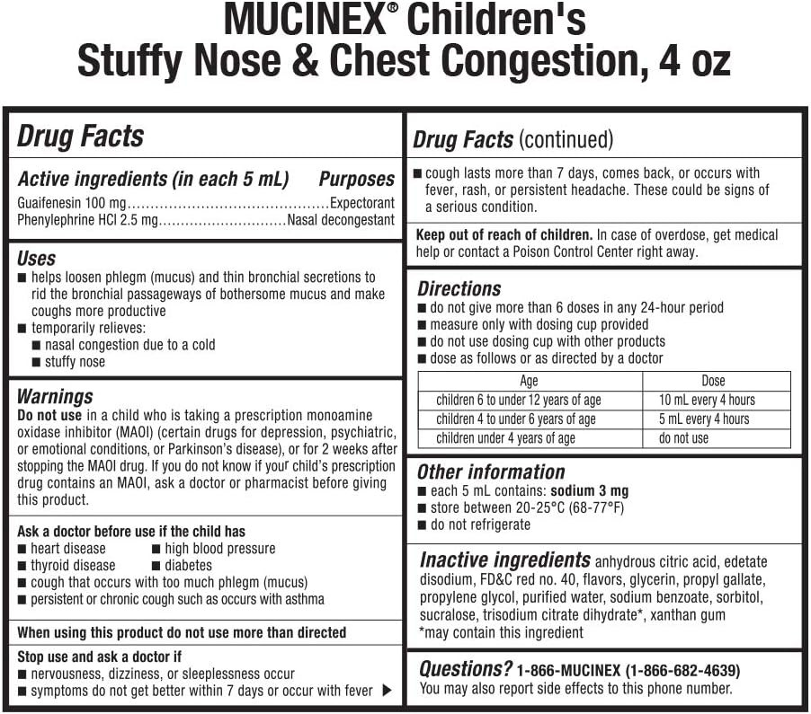 Mucinex Children'S Liquid - Stuffy Nose & Cold Mixed Berry 4 Oz. (Packaging May Vary)