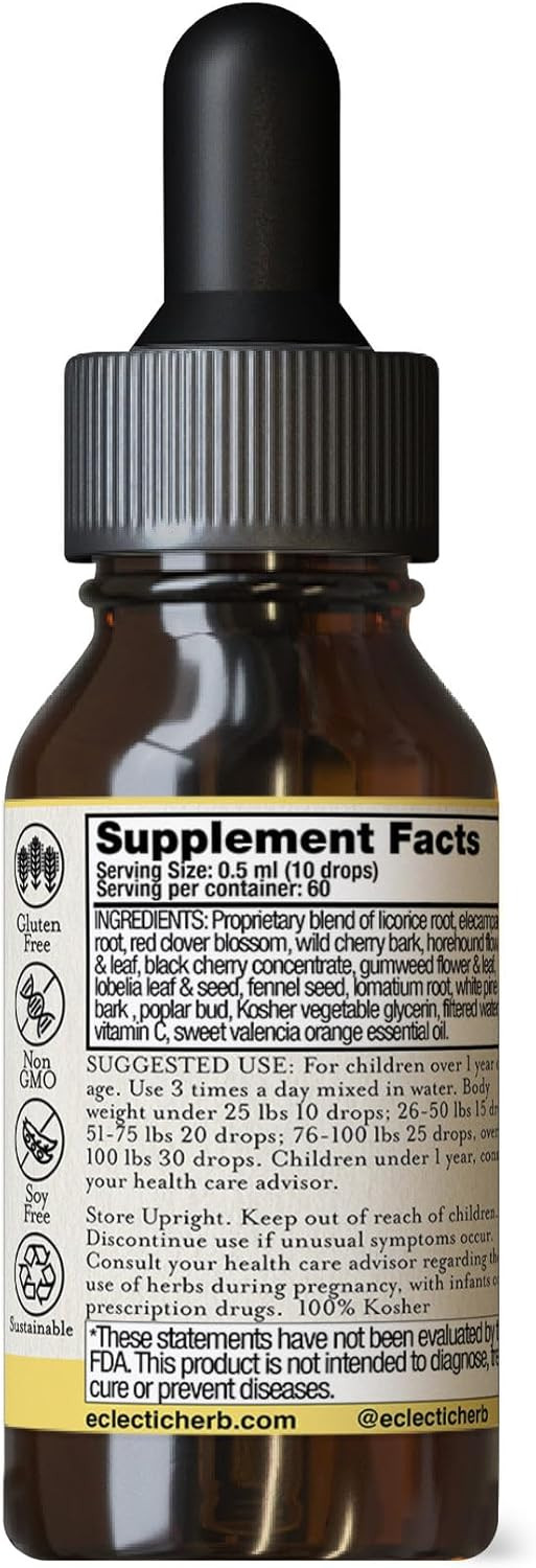 Eclectic Institute Kids, Herbal Cough Elixir, Black Cherry Flavored | Non-Gmo, Gluten-Free | 1 Fl Oz (30 Ml)