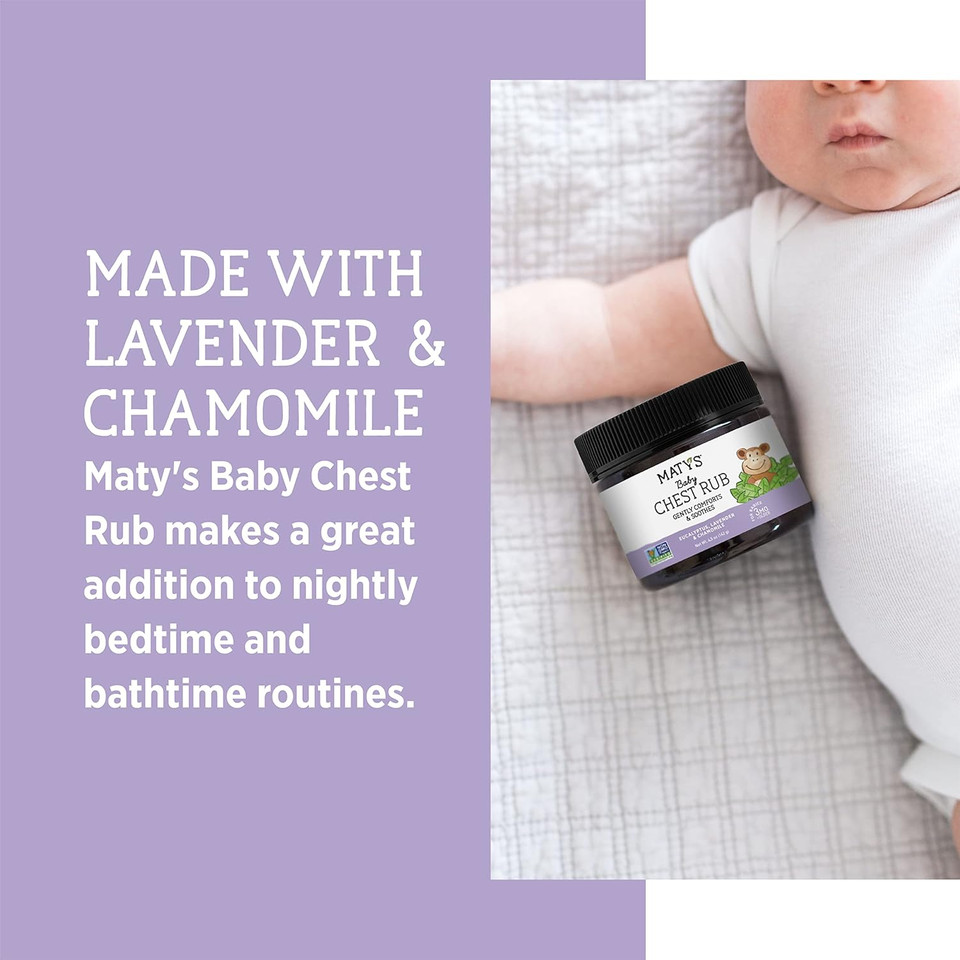 Matys Baby Chest Rub, Soothing Congestion Relief Vapor Rub For Babies 3 Months Old +, Clean & Comforting Eucalyptus, Lavender, & Chamomile For Sleep, Non-Gmo, Petroleum Free, Menthol Free, 4.5 Oz Tub