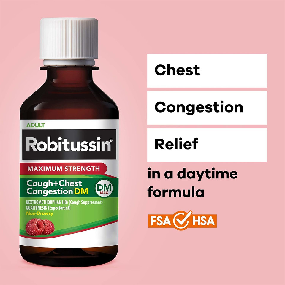 Robitussin Maximum Strength Elderberry Cough Plus Chest Congestion Dm, Cough Suppressant For Adults, Providing Liquid Cough And Chest Congestion Relief - 8 Fl Oz