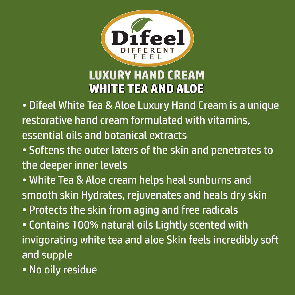Difeel Hand Cream - White Tea And Aloe 100% Natural Oil And Vitamin E 1.4 Ounce