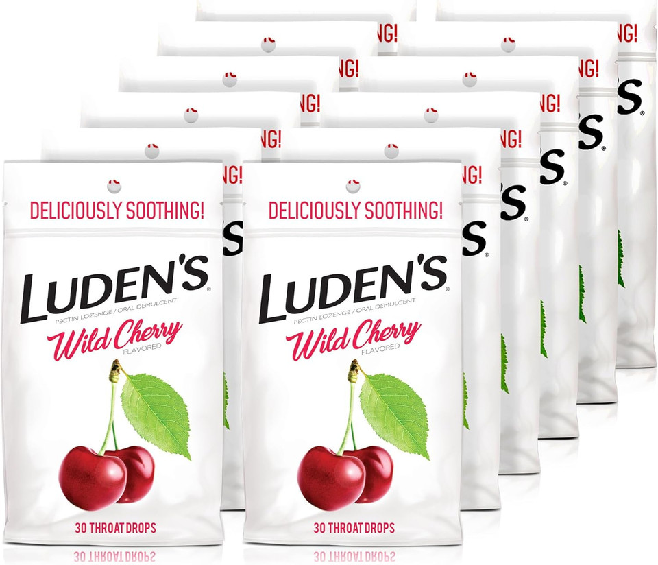 Luden'S Sore Throat Drops, For Minor Sore Throat Relief, Wild Cherry, 30 Count, 12 Pk