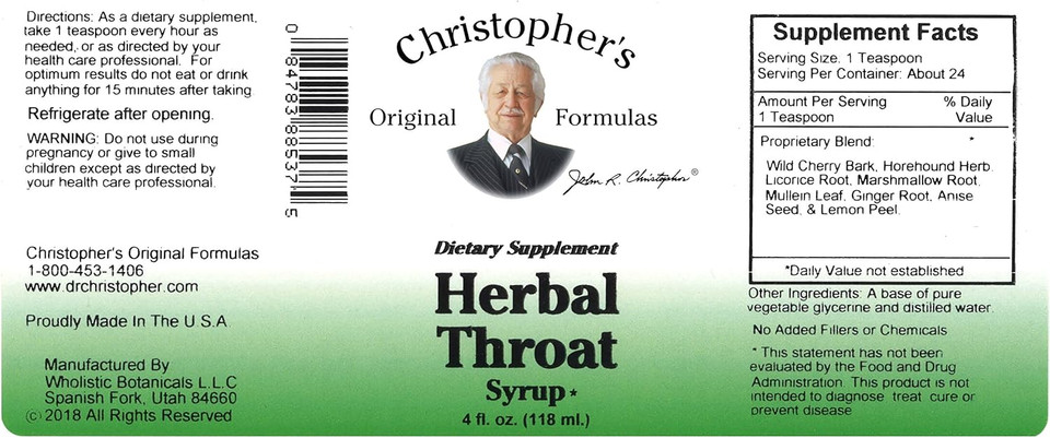 Christopher'S Original Formulas Herbal Throat Syrup - 4 Oz | Gentle, Herbal Support For Seasonal Wellness