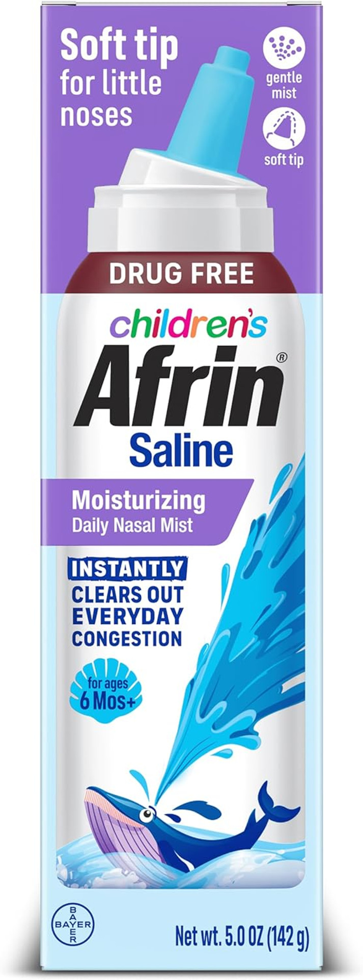 Afrin Moisturizing ChildrenS Saline Mist For Everyday Nasal Congestion And Dry Nose, Isotonic Seawater Saline Nasal Rinse With Gentle Mist Soft Tip Nozzle, Drug Free Sinus Rinse For Dry Nose, 5 Oz