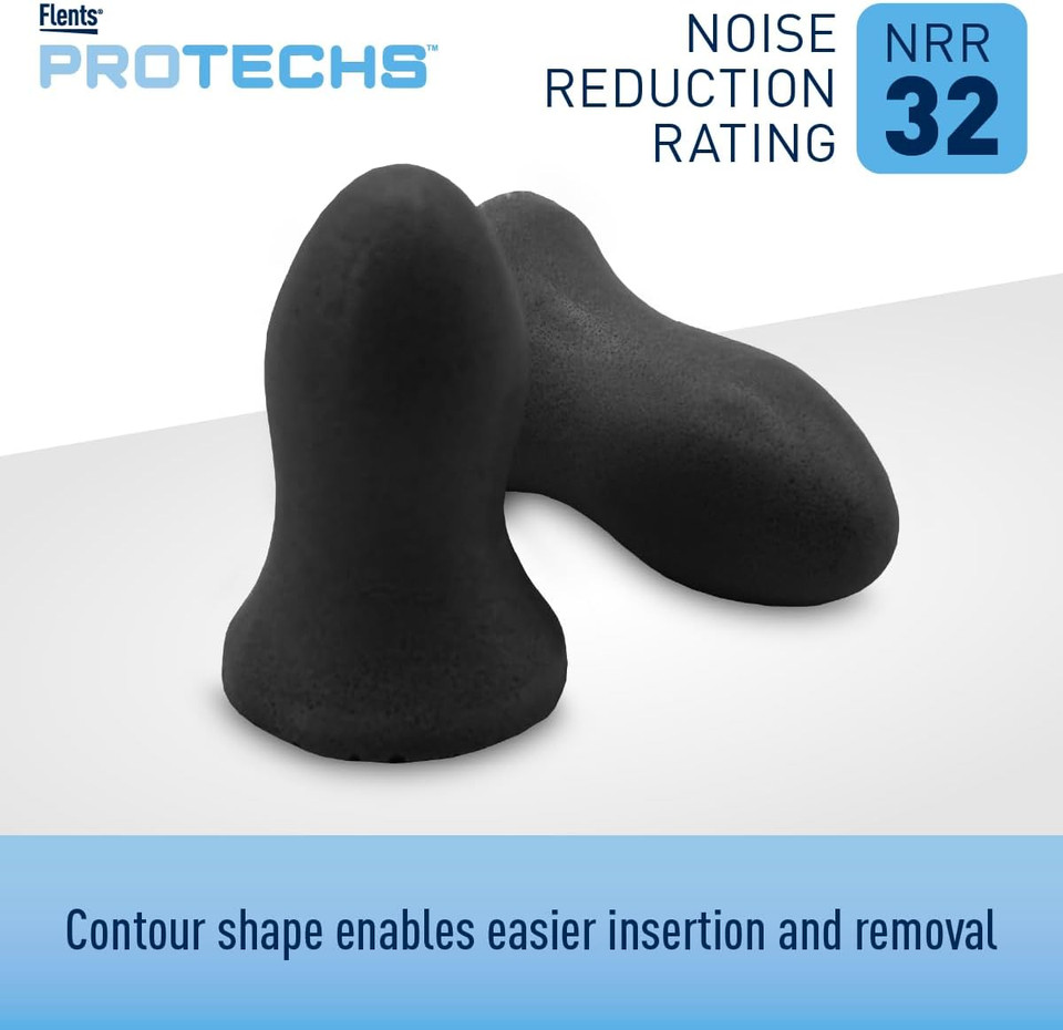 Flents Protechs Contoured For Comfort Foam Ear Plugs, Soft & Comfortable Hearing Protection For Work, Construction, Heavy Machinery, Studying, Travel & Sleep, Nrr 32, Easy To Use, Blue, 50 Pairs