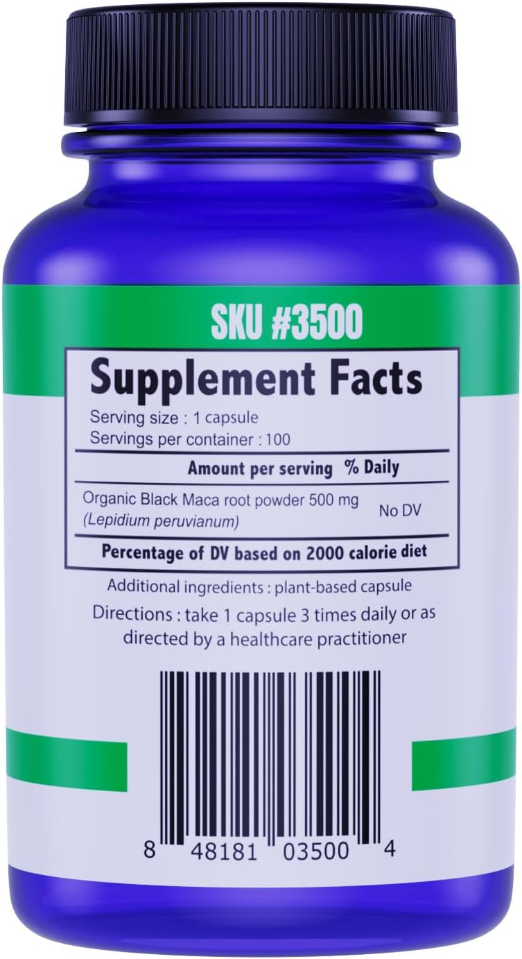 Black Maca 500Mg 60 Capsules - Organic, Non-Gmo, Vegan, Gluten Free- Black Maca Root Supplement For Whole Body Wellness