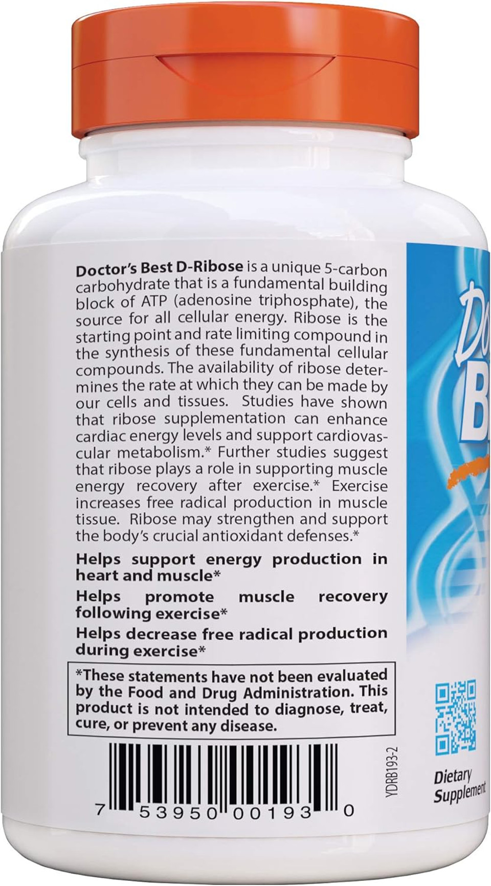 Doctor'S Best D-Ribose, Supports Atp Energy Production, Non-Gmo, Gluten Free, Soy Free, Vegan 120 Veggie Caps