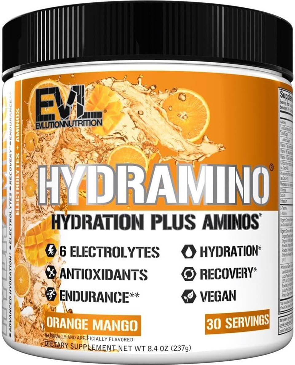 Evlution Nutrition Hydramino Complete Hydration Multiplier, All 6 Electrolytes, Vitamin C & B, Fluid Boosting Aminos, Coconut Water, Endurance, Recovery, Antioxidants, 30 Serve, Fruit Punch
