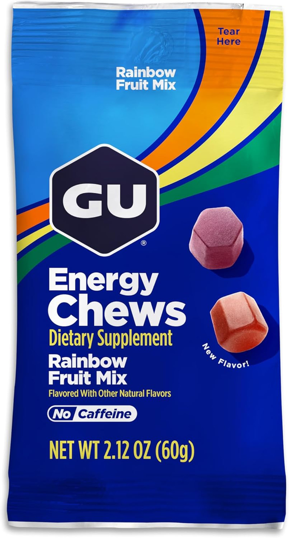 Gu Energy Chews, Rainbow Mix Energy Gummies With Electrolytes, Vegan, Gluten-Free, Kosher, Caffeine Free, And Dairy-Free On-The-Go Energy For Any Workout, 12 Bags (24 Servings Total)
