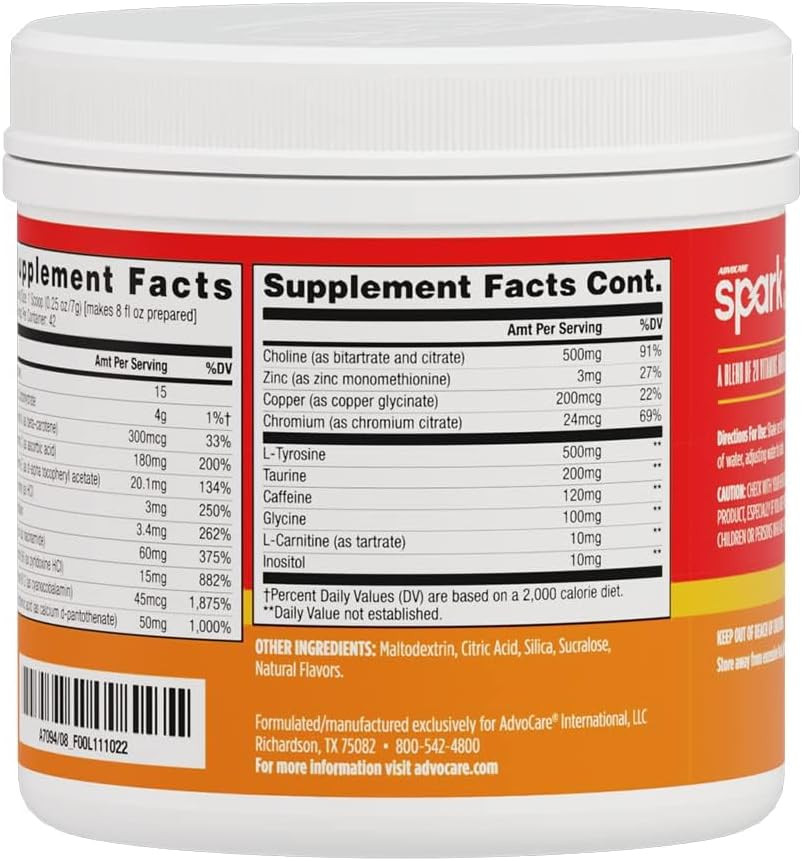Advocare Spark Vitamin & Amino Acid Supplement - Focus & Energy Drink Powder Mix With Vitamin A, B-6, C & E - Also Includes L-Carnitine & L-Tyrosine - Mandarin Orange - 10.5 Oz
