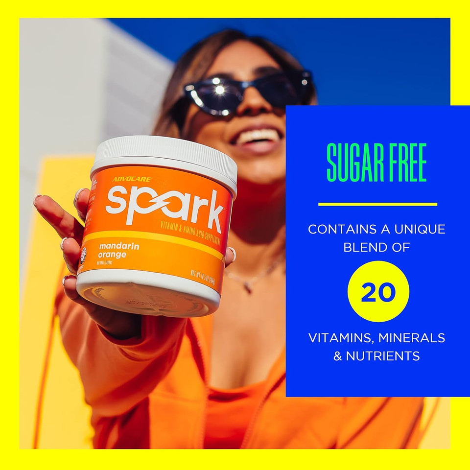 Advocare Spark Vitamin & Amino Acid Supplement - Focus & Energy Drink Powder Mix With Vitamin A, B-6, C & E - Also Includes L-Carnitine & L-Tyrosine - Mandarin Orange - 10.5 Oz