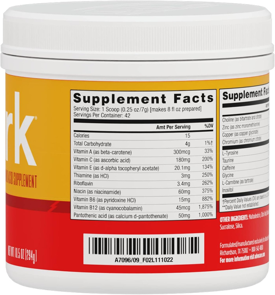 Advocare Spark Vitamin & Amino Acid Supplement - Focus & Energy Drink Powder Mix With Vitamin A, B-6, C & E - Also Includes L-Carnitine & L-Tyrosine - Mango Strawberry - 10.5 Oz