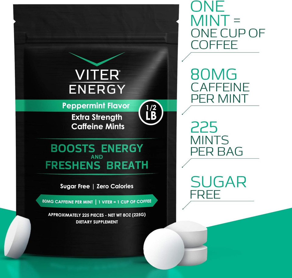 Viter Energy Extra Strength Caffeinated Mints 80Mg Caffeine, B Vitamins, Sugar Free. (Peppermint, 8Oz, Bulk Bag) Viter Energy Extra Strength Caffeinated Mints 80Mg Caffeine, B Vitamins, Sugar Free. (Peppermint, 8Oz, Bulk Bag)