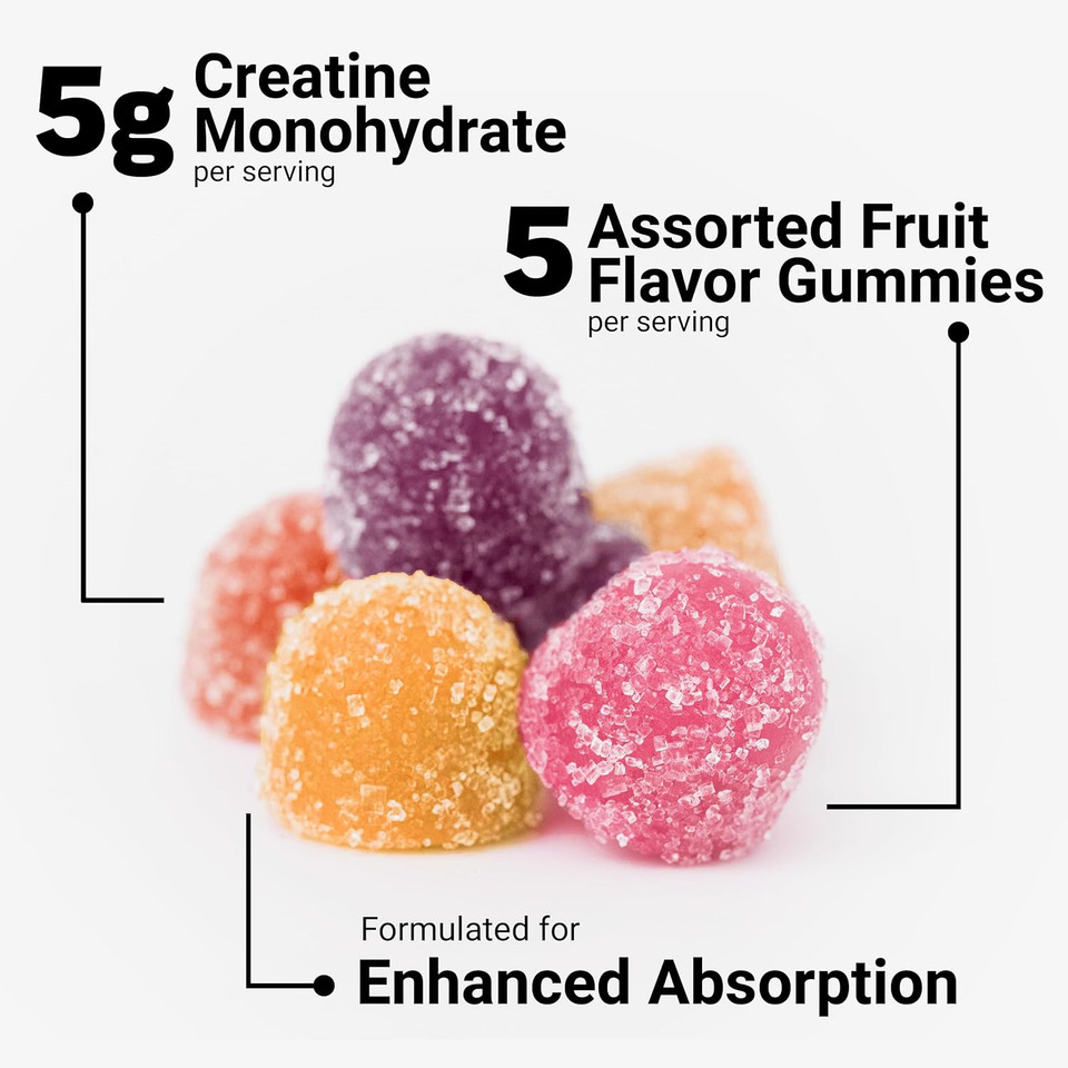Force Factor Creatine Monohydrate Gummies, 5G Dose For Men & Women To Support Muscle, Strength, Recovery, Cognitive Health & Memory, Assorted Fruit Flavors, 150 Gummies