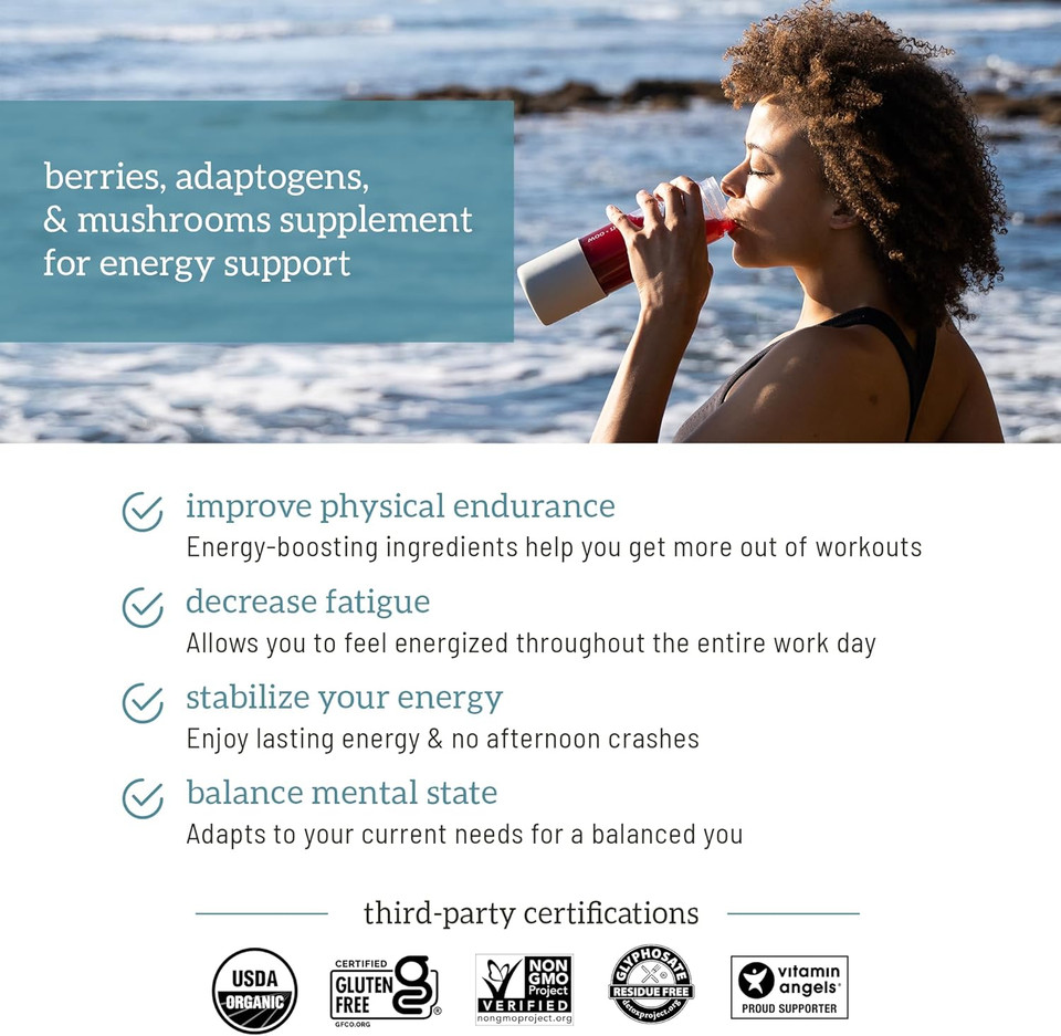 Organifi Red Juice - Energy Powder Reduces Afternoon Crashes And Boosts Digestion And Immune System, 15 Go Packets