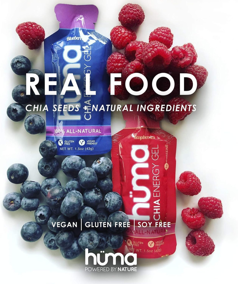 Huma Chia Energy Gel, Chocolate, 24 Gels, 1X Caffeine - Sports Nutrition For Endurance Exercise