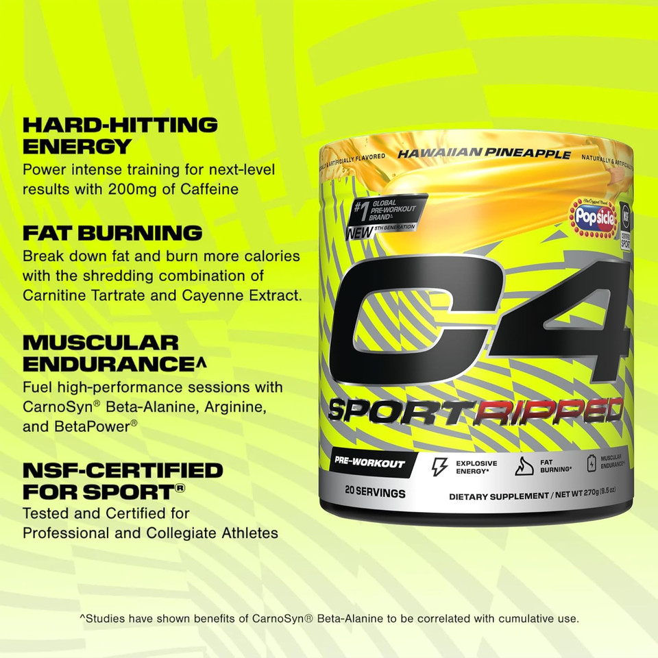 Cellucor C4 Sport Ripped Pre Workout Powder - Jolly Rancher Cherry - Nsf Certified For Sport - Elite Hydration - 200Mg Caffeine + Creatine + Beta-Alanine - Electrolytes And Energy - 20 Servings