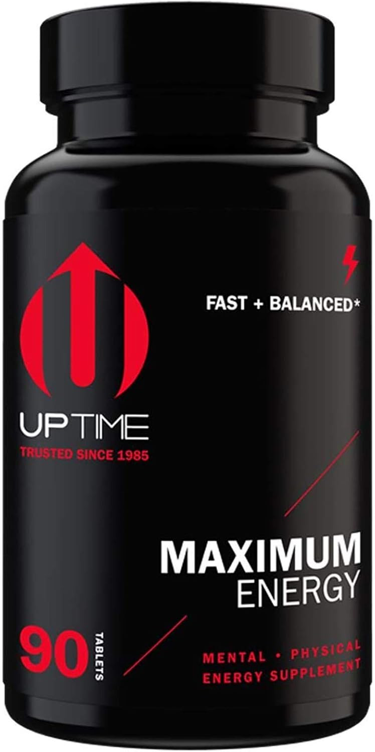 Uptime Maximum Energy Tablets - Premium Blend - 325Mg Natural Caffeine Per Serving, Calcium, Magnesium, Zinc, Coq10, 5-Htp, Zero Calories