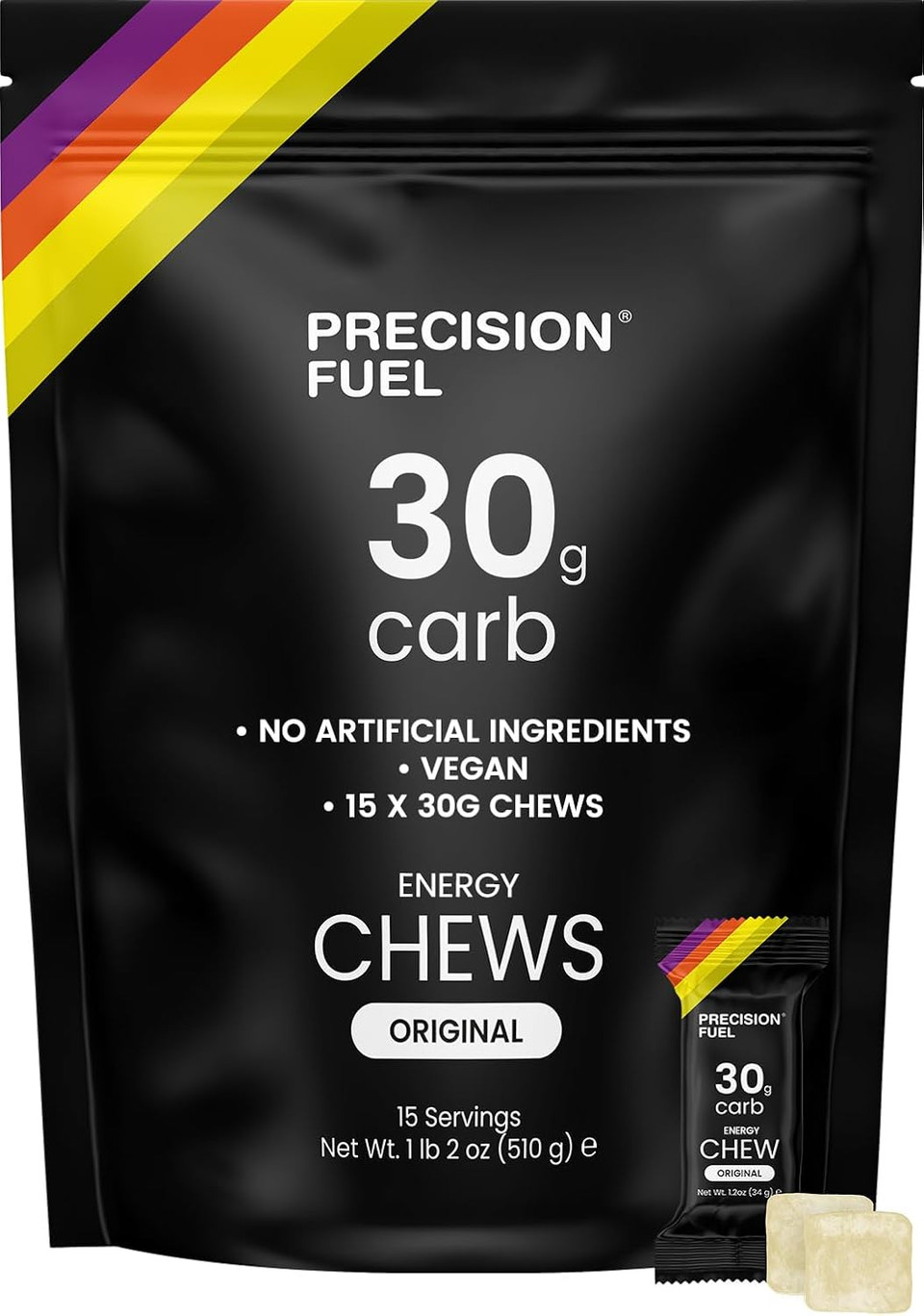 Precision Fuel Pf 30 Chew Energy Chews - Carbohydrate Fuel For Endurance, Lightweight & Portable, 30G Carbs - Ideal For Long Runs, Rides & Workouts -Original Flavour (15 Chews)