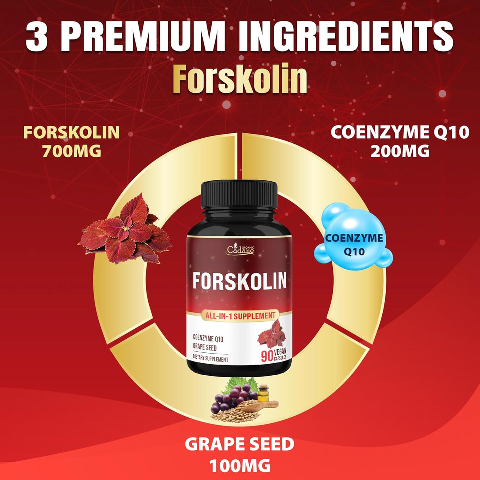 Organic Cadane Forskolin Supplement With Coenzyme Q10 & Grape Seed Extract | Supports Body Management & Energy | Vegan, Non-Gmo  90 Capsules  45-Day Supply