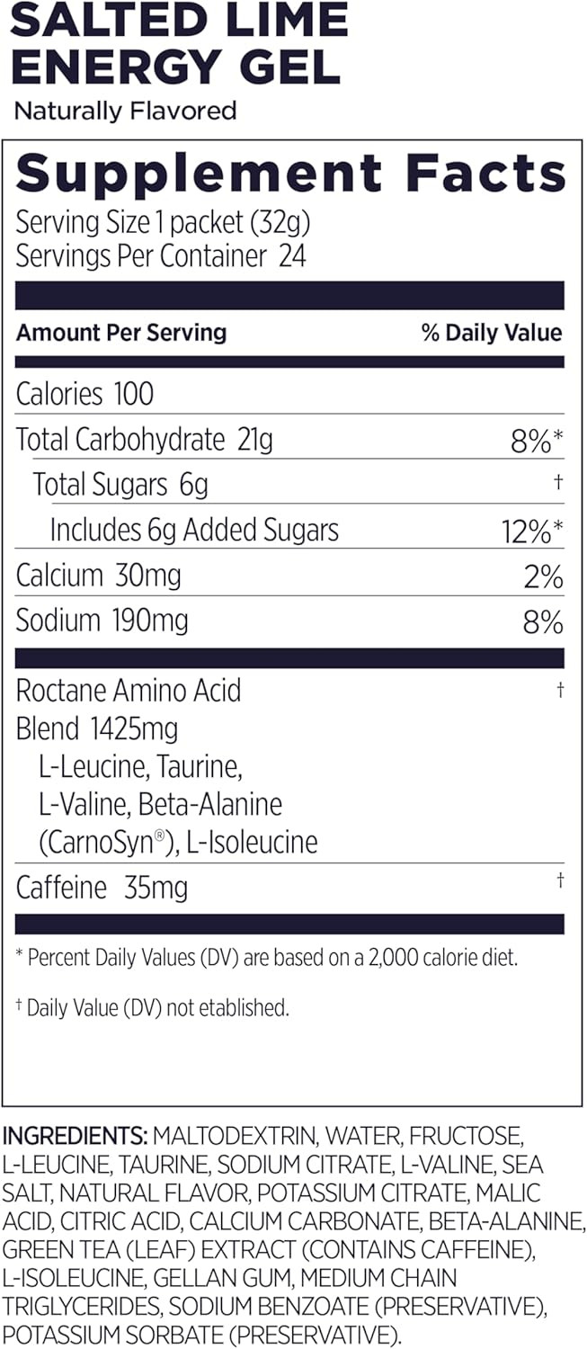 Gu Energy Roctane Ultra Endurance Energy Gel, On-The-Go Sports Nutrition For Running, Biking, Hiking Or Skiing, Salted Lime, 24-Count