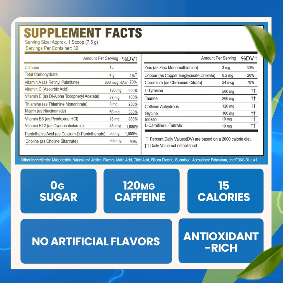 Morning Buzz Energy Drink Powder - Energy Boost Drink Mix - Sugar-Free Energy With Antioxidants - Morning Kickstart And Sports Nutrition Endurance Product - 30 Servings, Orange Burst, 8 Ounces