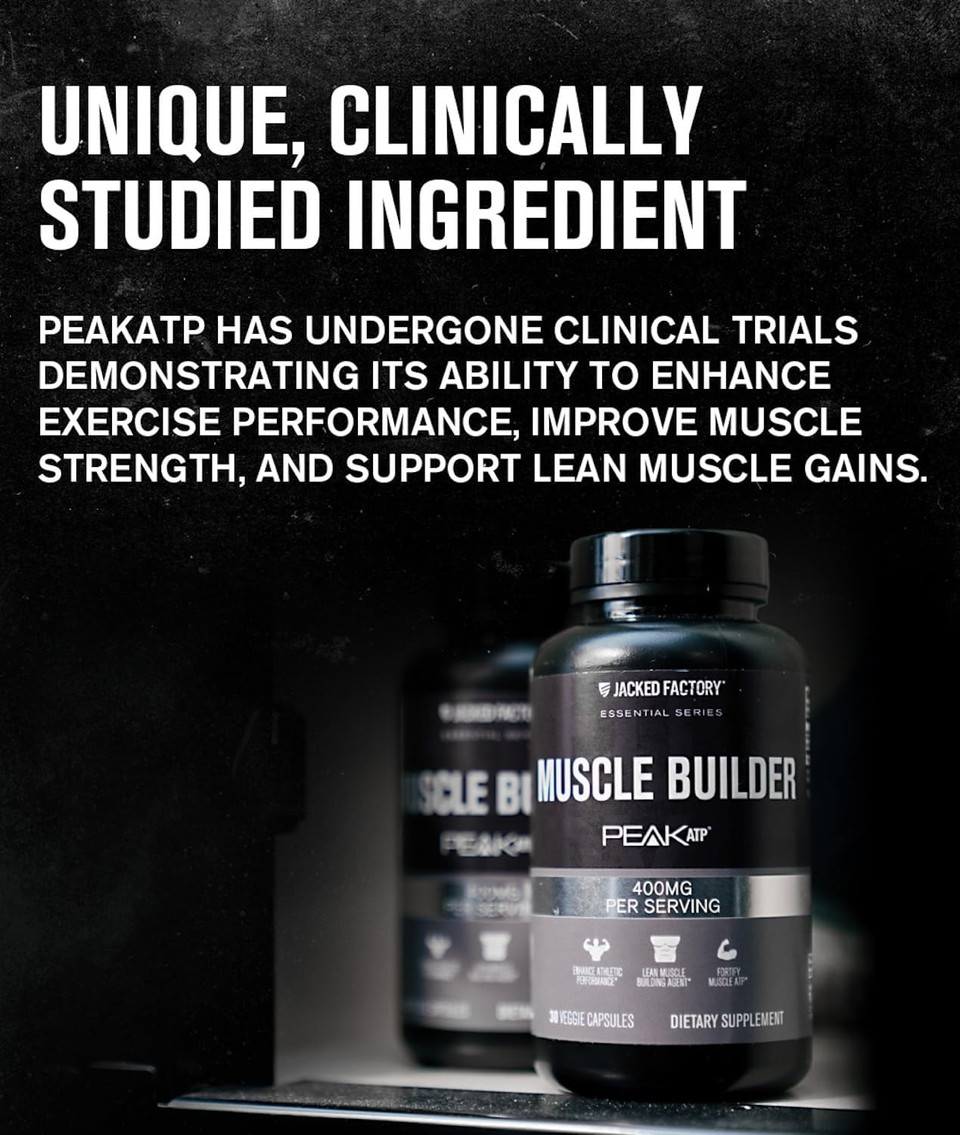 Jacked Factory Essentials Muscle Builder - Atp Muscle Builder For Men With Peak Atp To Support Muscle Gain, Enhance Athletic Performance, & Increase Strength - 30 Capsules